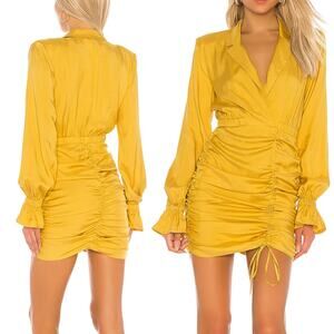 L'ACADEMIE 'Nichole' Mustard Yellow Long Sleeve Ruched Mini Dress SMALL